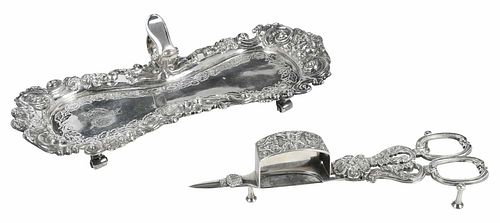 George III English Silver Candle Snuffer with Tray