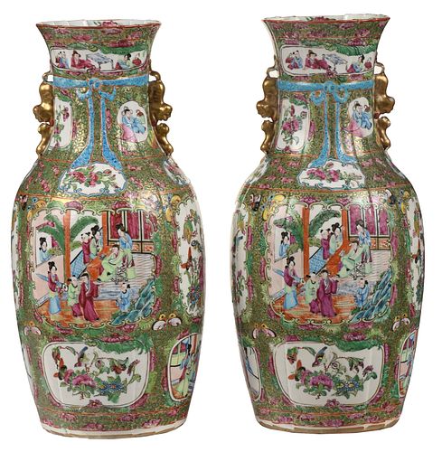 Pair Large Chinese Rose Medallion Porcelain Vases 