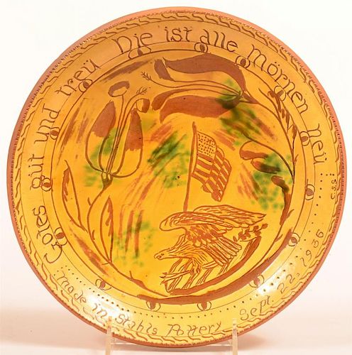 Stahl Redware Sgraffito Decorated Plate.