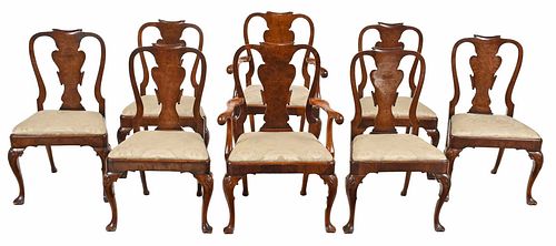 Set Eight George II Style Burlwood Dining Chairs