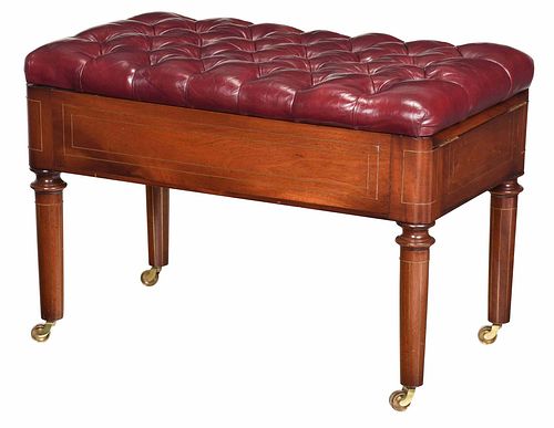 Georgian Tufted Leather Library Steps/Ottoman
