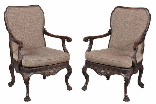 Pair Irish George II Style Walnut Library Chairs
