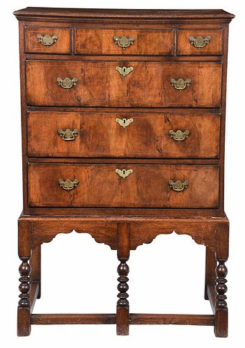 William and Mary Style Figured Walnut High Chest
