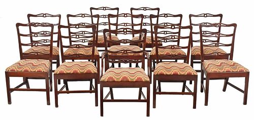Set 12 Hepplewhite Style Ribbon Back Dining Chairs