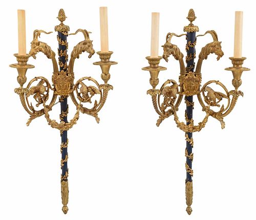 Pair Louis XVI Style Two Light Candelabras