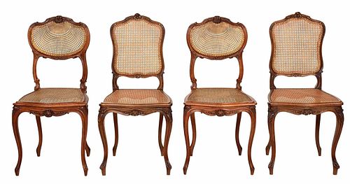 Two Pairs Provincial Louis XV Style Side Chairs