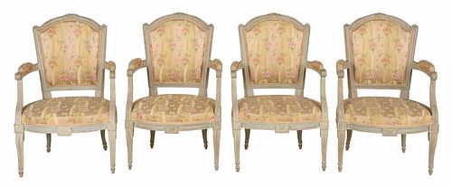Suite of Four Louis XV Style Carved Armchairs