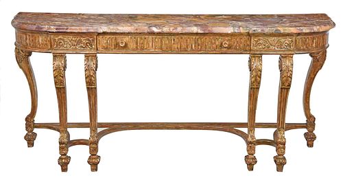 Louis XIV Style Carved Painted Marble Top Console