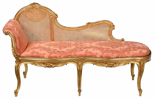 Louis XV Style Carved Damask Upholstered Recamier