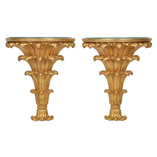 Fine Pair Art Deco Giltwood Lighted Consoles