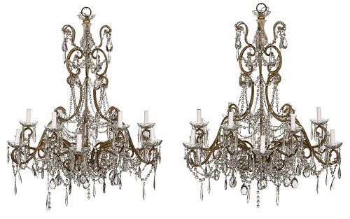 Pair Venetian Style Crystal 12 Light Chandeliers