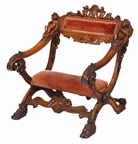 Venetian Baroque Style Carved Walnut Armchair