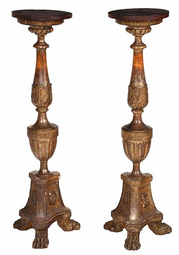 Pair Italian Baroque or Style Carved Gilt Pedestals