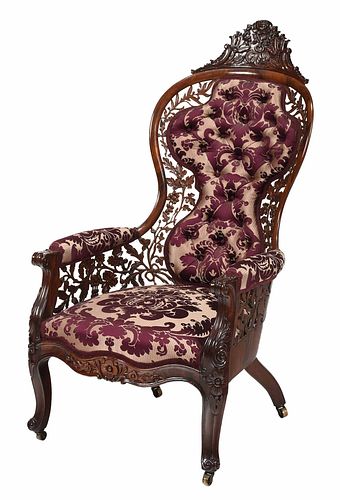 American Rococo Revival Laminated Rosewood Armchair