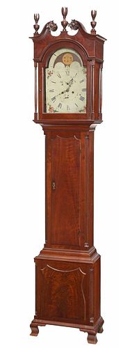 American Chippendale Carved Walnut Tall Case Clock