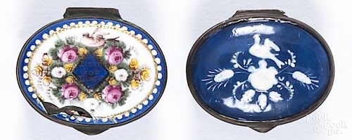 Two Battersea patch boxes, ca. 1800, 1 1/2'' l.
