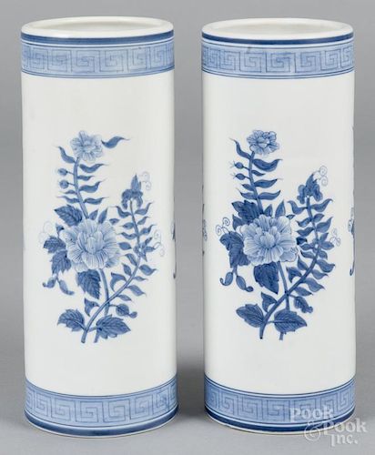Pair of Chinese blue and white porcelain vases, 9 3/4'' h.