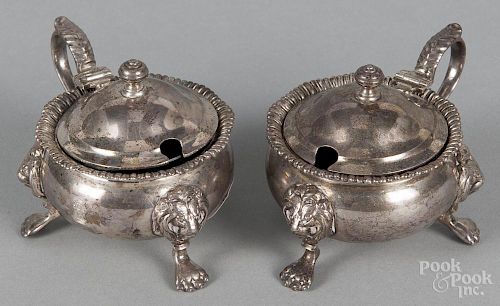 Pair of Birmingham silver mustard pots, 20th c., bearing the touch of Suckling Ltd., 2 1/2'' h.