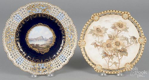 Meissen reticulated porcelain cabinet plate, 19th c., with a hand-painted harbor scene, 10'' dia.
