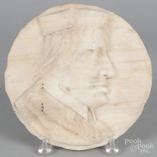 Continental carved marble roundel, 19th c., 9 1/2'' dia. Provenance: DeHoogh Gallery, Philadelphia.