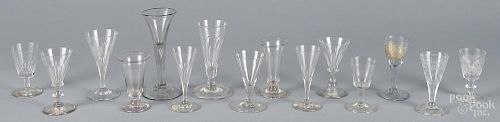 Fifteen early colorless glass cordials, flutes, etc. 18th/early 20th c., tallest - 6 3/4''.