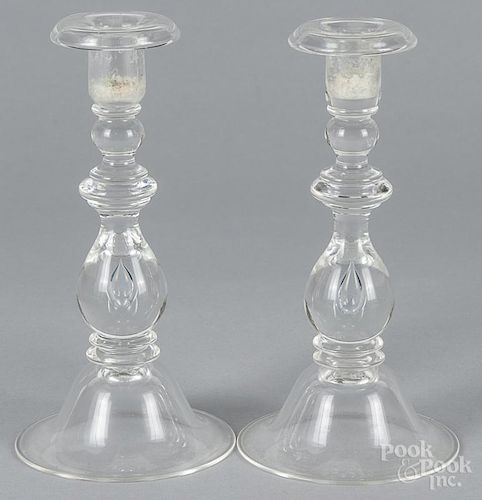 Pair of Steuben crystal candlesticks, 8 3/4'' h.