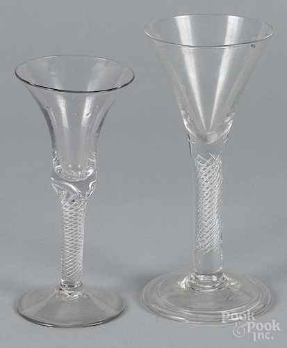 Two air twist stem glasses, 18th c., 7 1/8'' h. and 8 1/4'' h.