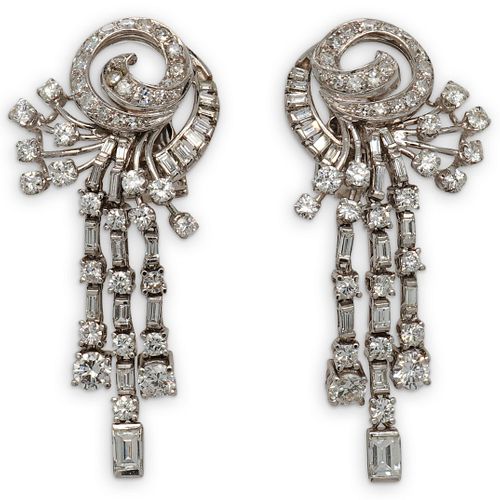 Art Deco Style Diamond Dangling Platinum Earrings