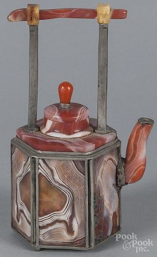 Chinese carnelian and pewter teapot, 7 1/2'' h.