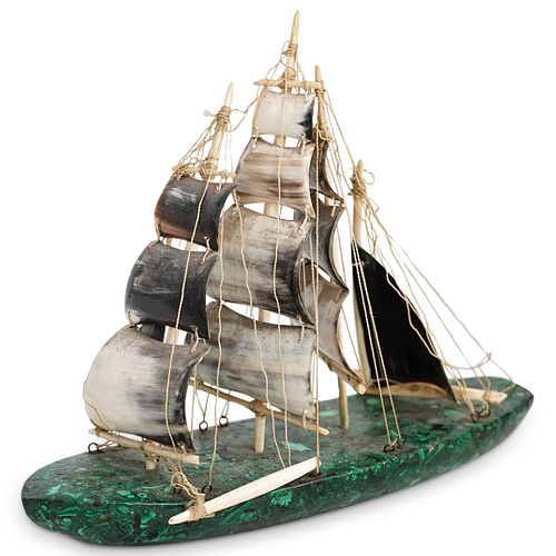 Vintage Malachite and Horn Boat