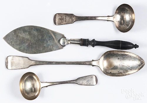English silver stuffing spoon, 1815-1816, bearing the touch IPGP, together with an unmarked fish