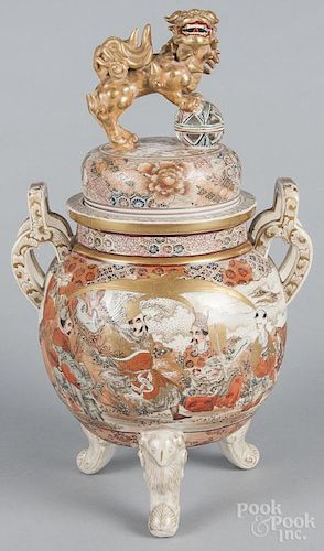Japanese Satsuma urn and cover, early 20th c., 15 3/4'' h.