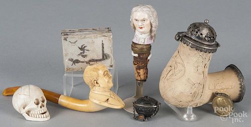 European objects de vertu, to include an Austrian carved pipe fitted with silver end caps