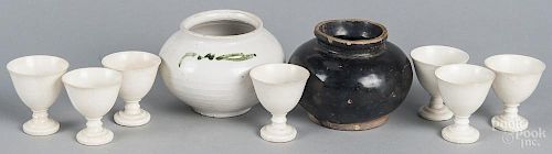 Assorted Asian ceramics, to include a white Korean porcelain vase with green glaze, 3 3/4'' h.
