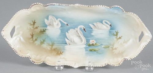 R. S. Prussia porcelain swan relish tray, ca. 1900, 9 3/4'' w.