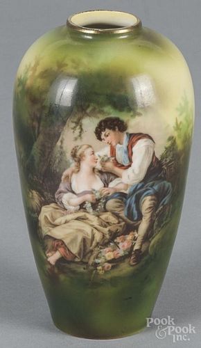 R. S. Suhl porcelain courting scene vase, ca. 1900, 6 1/4'' h.
