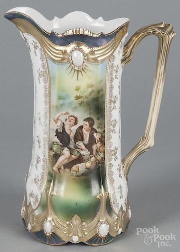 R. S. Prussia porcelain melon boys water pitcher, ca. 1900, 11 1/2'' h.