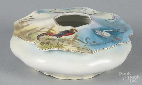 R. S. Prussia porcelain bluebird, swan, and pheasant hair receiver, ca. 1900, 5 1/4'' dia.