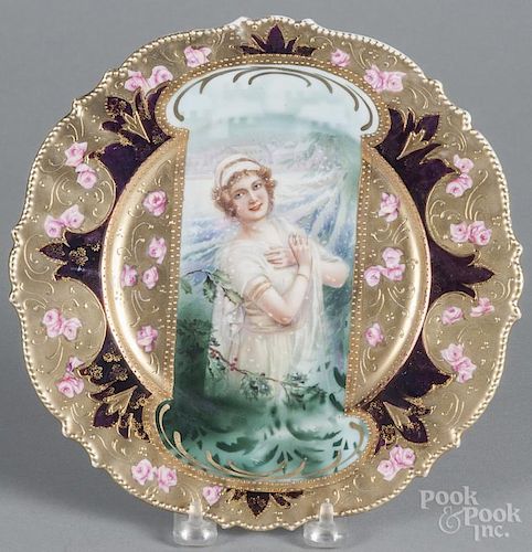 R. S. Prussia porcelain winter portrait plate, ca. 1900, 8 3/4'' dia.