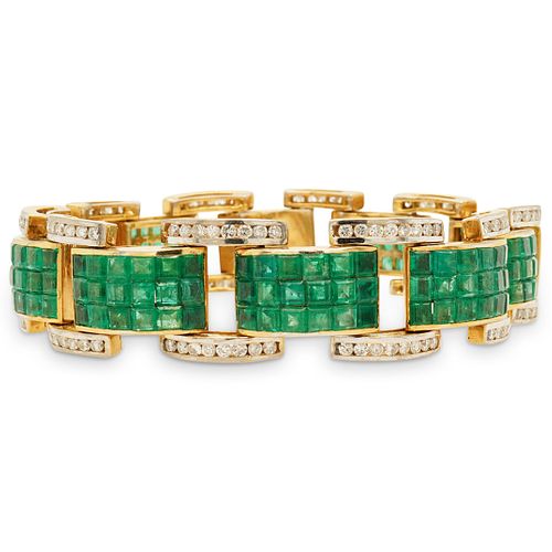 Vintage Diamond and Emerald 18k Bracelet