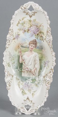 R. S. Prussia porcelain springtime portrait bread tray, ca. 1900, 13 1/4'' w.