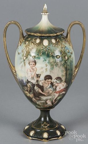 R. S. Prussia porcelain melon boys urn, ca. 1900, 12 1/2'' h.
