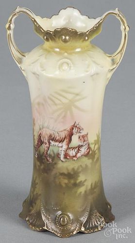 R. S. Prussia porcelain tiger vase, ca. 1900, 6 1/4'' h.