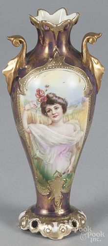 R. S. Prussia porcelain portrait vase, ca. 1900, 7'' h.