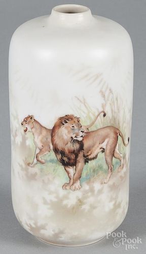 R. S. Prussia porcelain lion vase, ca. 1900, 6 3/4'' h.