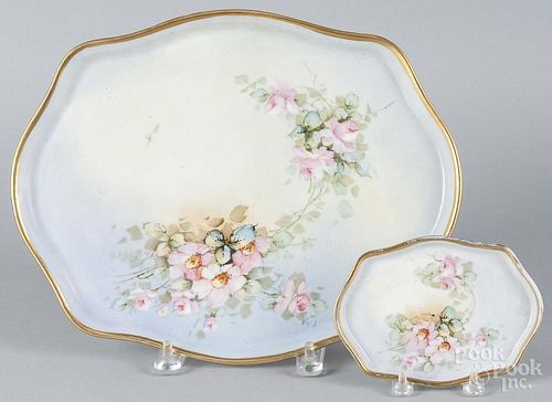 Two Limoges floral dresser trays, 20th c., 13 1/2" w. and 6" w.
