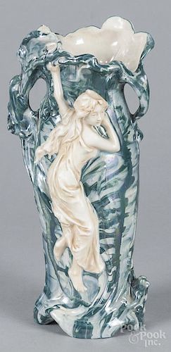 Royal Dux art noveau porcelain vase, ca. 1900, with a maiden, 11 1/2'' h.