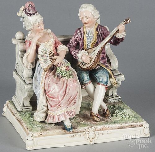German porcelain courting scene figural group, late 19th c., 9'' h.