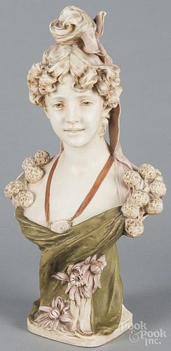 Royal Dux porcelain bust of a young woman, early 20th c., 21 1/4'' h.