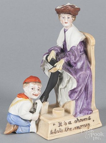 German bisque figure of a shoe shine boy, late 19th c., inscribed It's a shame to take the money